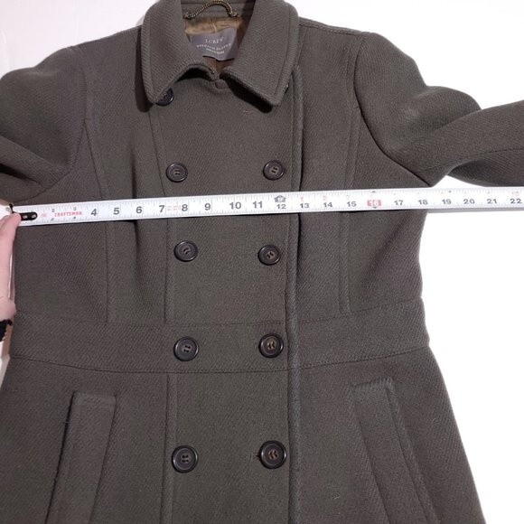 J. Crew Stadium Cloth Nello Gori Olive Green Double Breasted Pea Coat Size 4 - Picture 12 of 14
